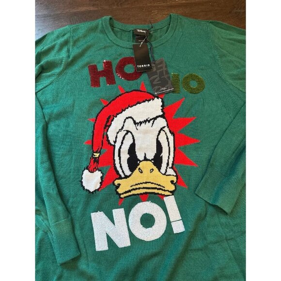 Nwt Torrid Sweater Christmas Disney Donald Duck Ho Ho‎ No! Sequins - Picture 2 of 4